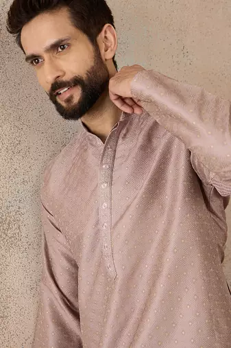 Mens lavender silk blend floral embroidered kurta