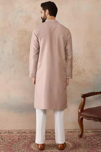 Mens lavender silk blend floral embroidered kurta