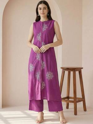 Women Ethnic Motifs Embroidered Regular Thread Work Pure Cotton Kurta with Palazzos 6