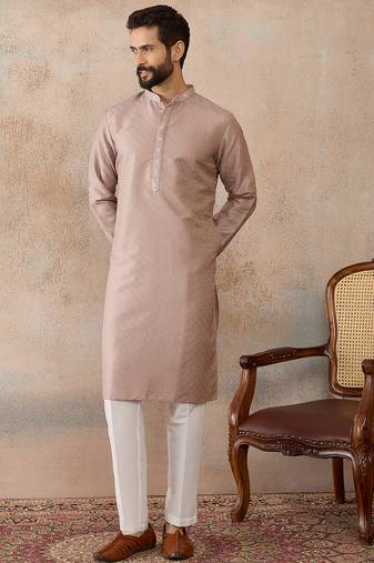 Mens lavender silk blend floral embroidered kurta with trouser