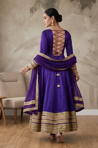 Purple silk blend   party wear embroidery anarkali suit set