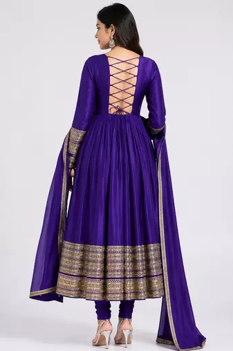 Purple silk blend   party wear embroidery anarkali suit set