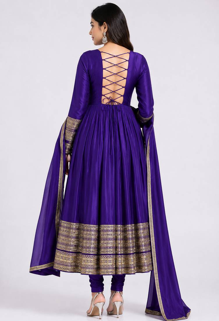Purple silk blend   party wear embroidery anarkali suit set