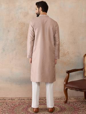 Mens lavender silk blend floral embroidered kurta with trouser 4