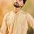 Mens cream viscose rayon solid embroidered kurta with trouser