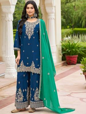 Women Ethnic Motifs Embroidered Regular Thread Work Kurta with Sharara & With Dupatta 3