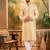 Mens cream viscose rayon solid embroidered kurta with trouser