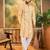 Mens cream viscose rayon solid embroidered kurta with trouser