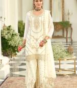 Floral Embroidered Thread Work Kurta With Palazzos & Dupatta