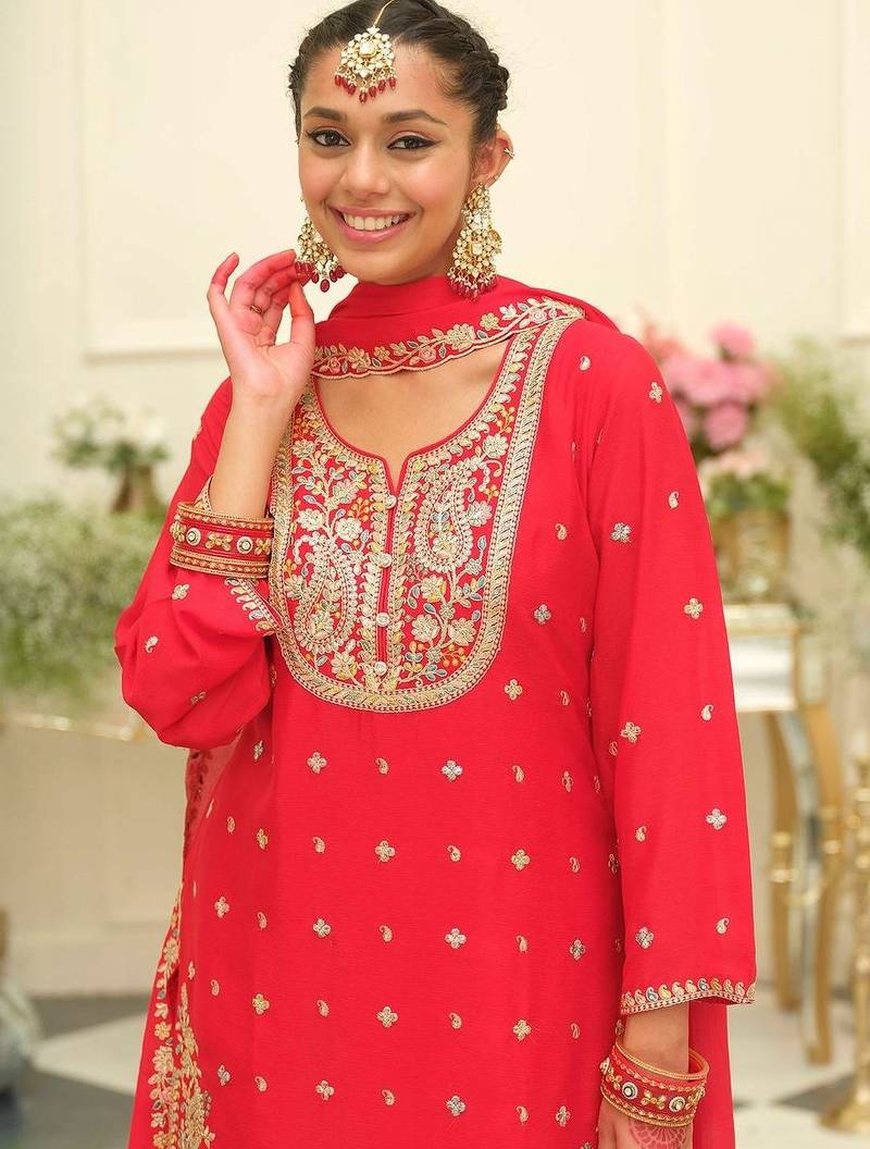 Paisley Embroidered Sweetheart Neck Straight Zari Kurta With Palazzos & Dupatta