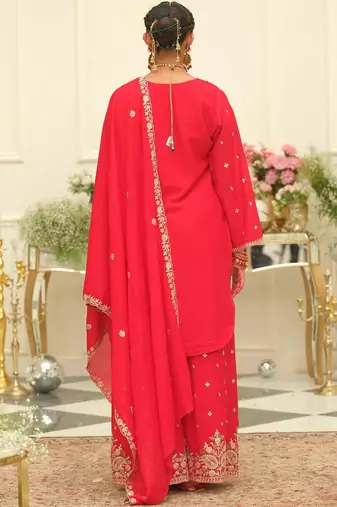 Paisley Embroidered Sweetheart Neck Straight Zari Kurta With Palazzos & Dupatta