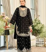 Paisley Embroidered Sequinned Straight Kurta With Palazzos & Dupatta