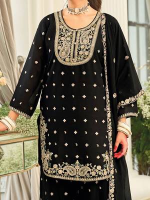 Paisley Embroidered Sequinned Straight Kurta With Palazzos & Dupatta 2