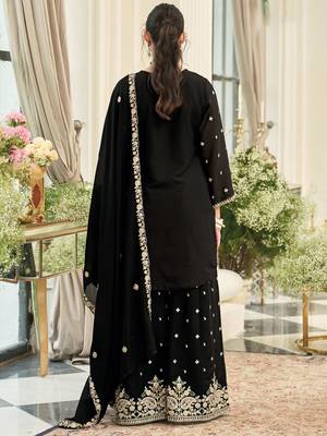 Paisley Embroidered Sequinned Straight Kurta With Palazzos & Dupatta 4