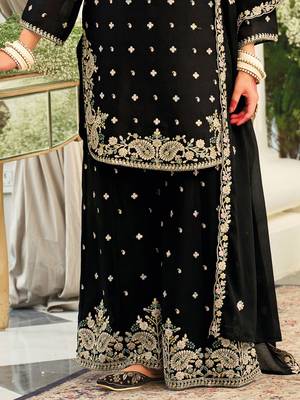 Paisley Embroidered Sequinned Straight Kurta With Palazzos & Dupatta 7