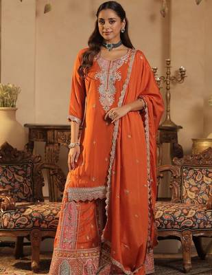 Women Ethnic Motifs Embroidered Sequinned Kurta with Palazzos & Dupatta 1