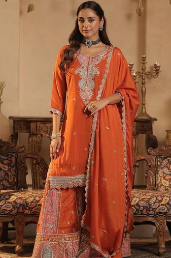 Women Ethnic Motifs Embroidered Sequinned Kurta with Palazzos & Dupatta