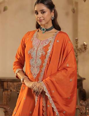 Women Ethnic Motifs Embroidered Sequinned Kurta with Palazzos & Dupatta 2