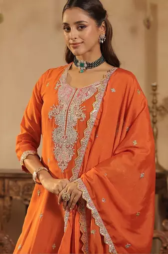 Women Ethnic Motifs Embroidered Sequinned Kurta with Palazzos & Dupatta