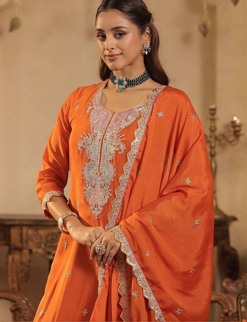 Women Ethnic Motifs Embroidered Sequinned Kurta with Palazzos & Dupatta