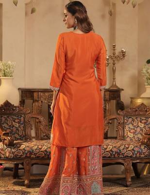 Women Ethnic Motifs Embroidered Sequinned Kurta with Palazzos & Dupatta 4