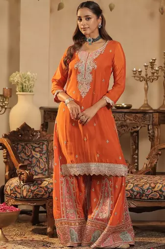 Women Ethnic Motifs Embroidered Sequinned Kurta with Palazzos & Dupatta