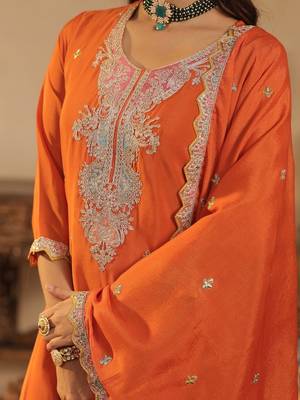 Women Ethnic Motifs Embroidered Sequinned Kurta with Palazzos & Dupatta 6
