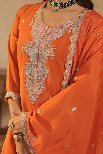 Women Ethnic Motifs Embroidered Sequinned Kurta with Palazzos & Dupatta