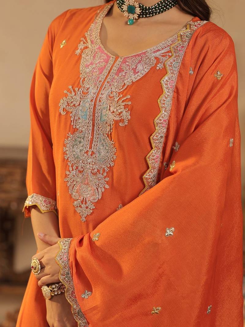 Women Ethnic Motifs Embroidered Sequinned Kurta with Palazzos & Dupatta