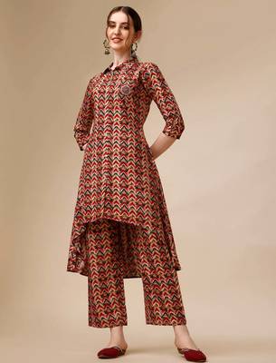 Placement embroidered chevron printed asymmetric co-ords 1