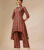 Placement embroidered chevron printed asymmetric co-ords