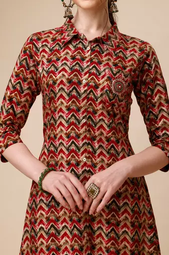 Placement embroidered chevron printed asymmetric co-ords