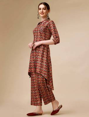 Placement embroidered chevron printed asymmetric co-ords 5