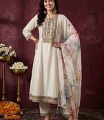 Women Floral Embroidered Regular Thread Work Kurta with Trousers & With Dupatta