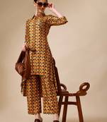 Placement embroidered chevron printed asymmetric co-ords