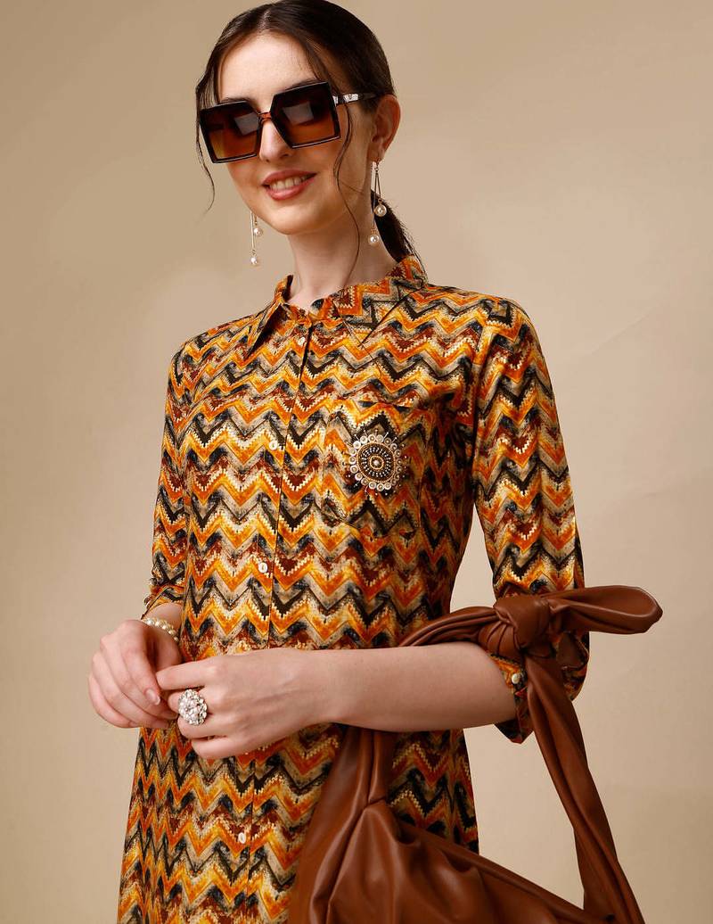 Placement embroidered chevron printed asymmetric co-ords