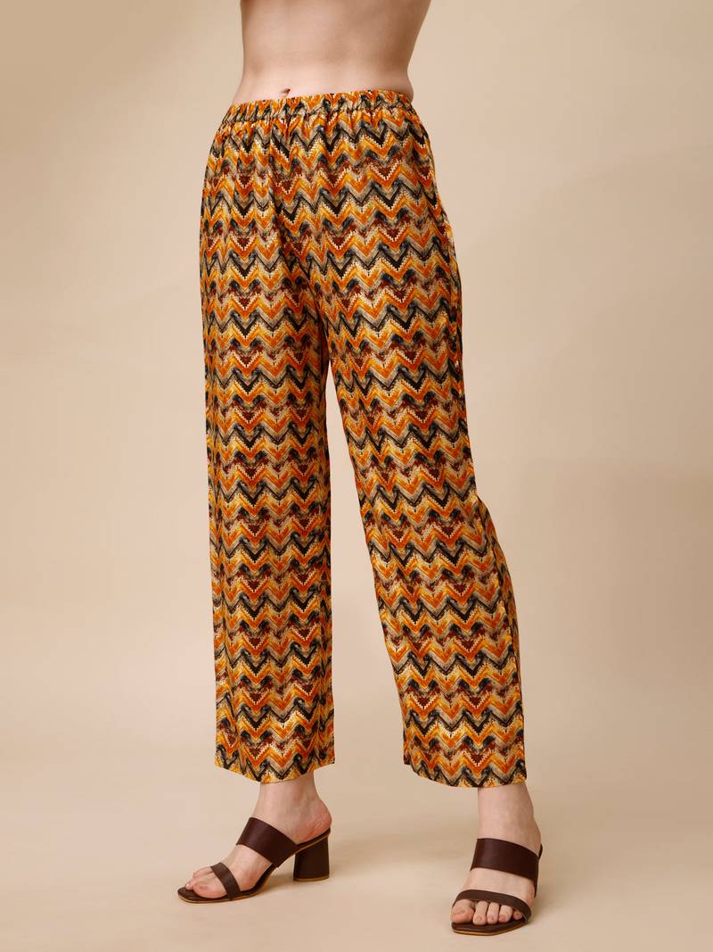Placement embroidered chevron printed asymmetric co-ords