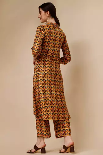 Placement embroidered chevron printed asymmetric co-ords