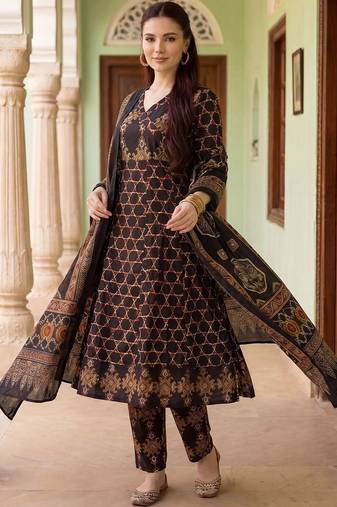 Women Ethnic Motifs Printed Regular Pure Cotton Kurta with Trousers & With Dupatta