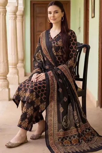 Women Ethnic Motifs Printed Regular Pure Cotton Kurta with Trousers & With Dupatta