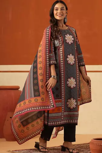 Women Ethnic Motifs Printed Regular Pure Cotton Kurta with Trousers & With Dupatta