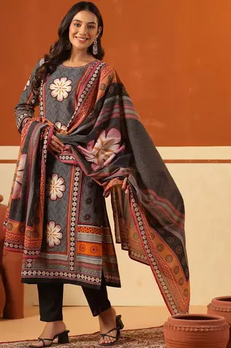 Women Ethnic Motifs Printed Regular Pure Cotton Kurta with Trousers & With Dupatta