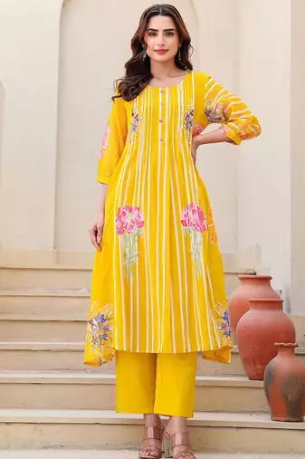 Floral Printed A-Line Pure Cotton Kurta With Trousers