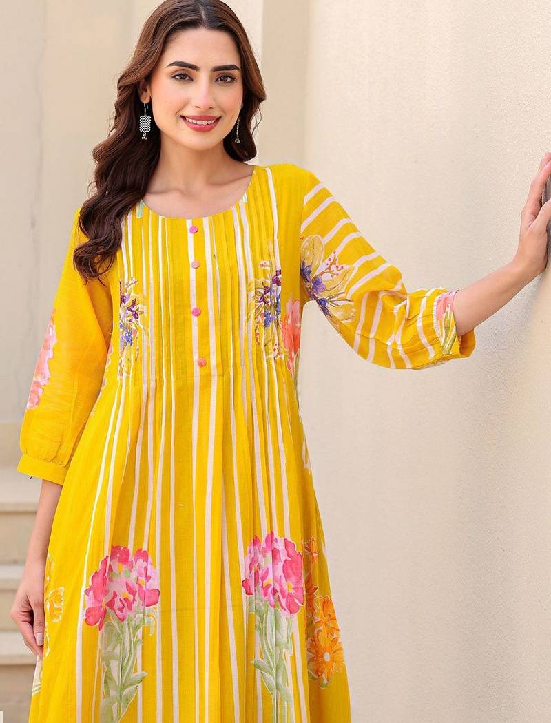 Floral Printed A-Line Pure Cotton Kurta With Trousers