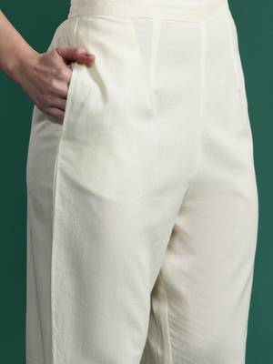 Floral Embroidered Empire Thread Work Pure Cotton Kurta with Trousers & Dupatta 3