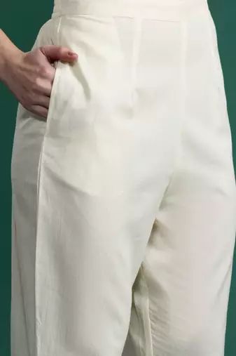 Floral Embroidered Empire Thread Work Pure Cotton Kurta with Trousers & Dupatta