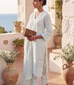 Women Ethnic Motifs Embroidered Regular Chikankari Pure Cotton Kurta with Trousers & With Dupatta