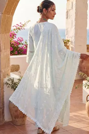 Women Ethnic Motifs Embroidered Regular Chikankari Pure Cotton Kurta with Trousers & With Dupatta