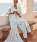 Women Ethnic Motifs Embroidered Regular Chikankari Pure Cotton Kurta with Trousers & With Dupatta