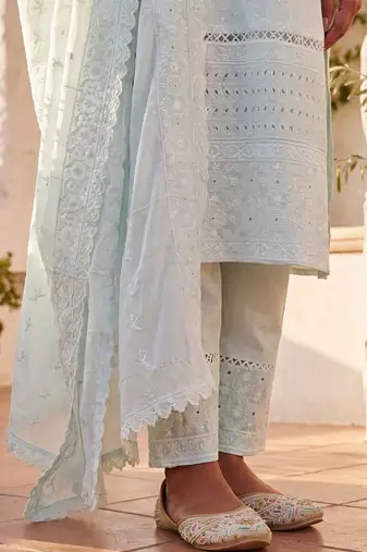 Women Ethnic Motifs Embroidered Regular Chikankari Pure Cotton Kurta with Trousers & With Dupatta